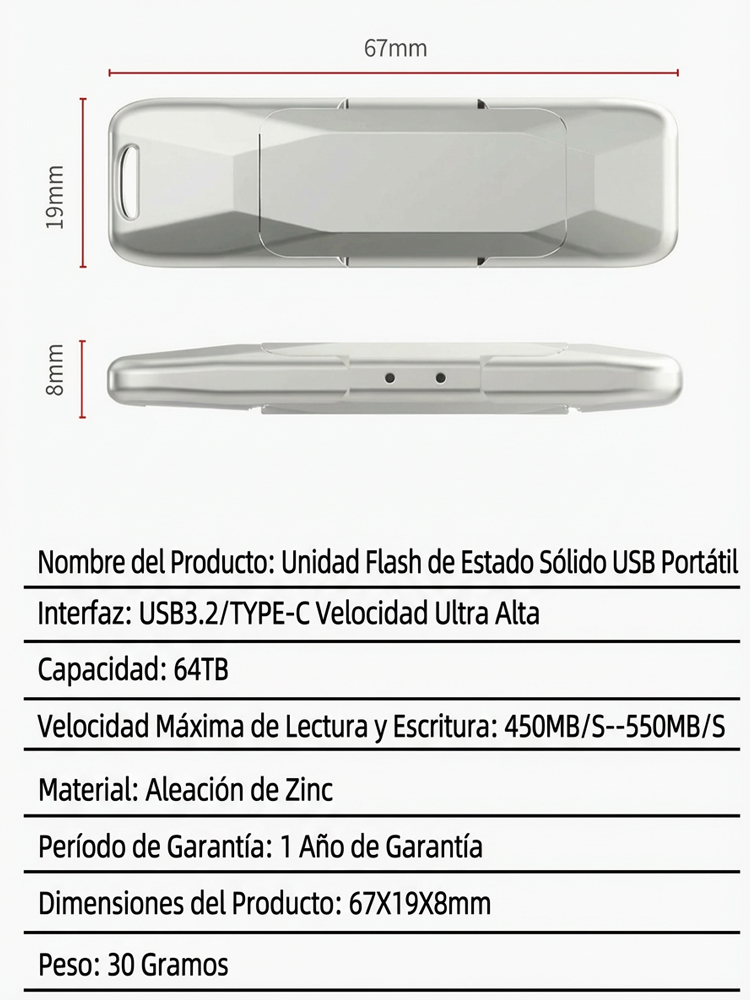 Unidad flash SSD de doble interfaz compatible con teléfonos y computadoras🔌 Compatible con móvil y PC – Tipo C y USB-A, enchufar y usar⚡ Velocidad SSD – transfiere películas en segundos