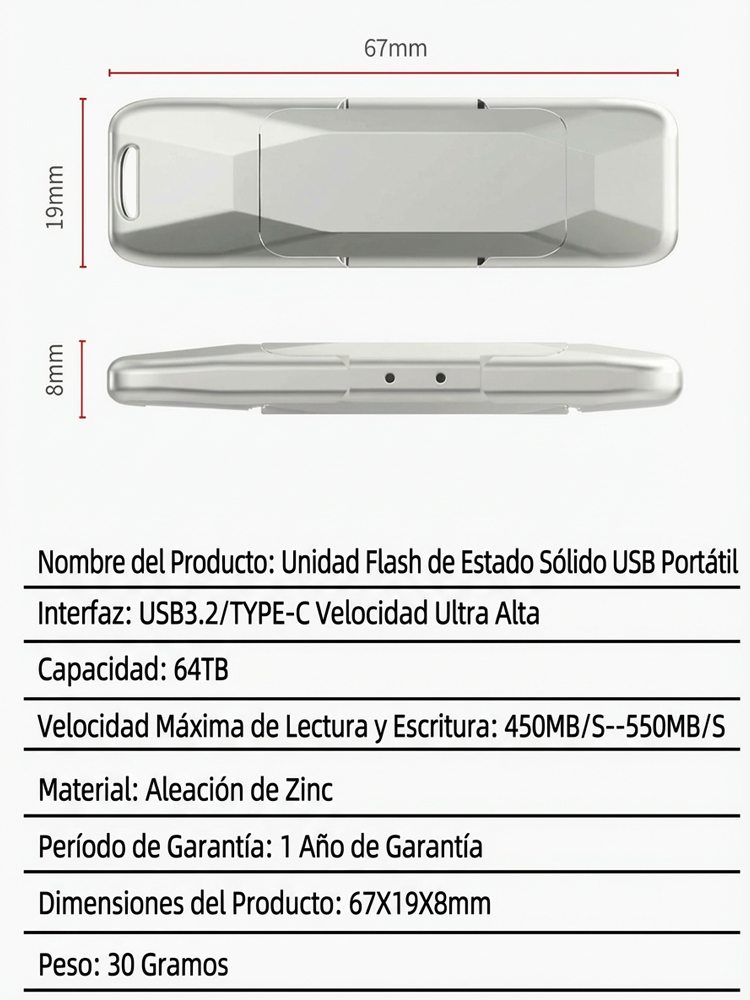 Unidad flash SSD de doble interfaz compatible con teléfonos y computadoras🔌 Compatible con móvil y PC – Tipo C y USB-A, enchufar y usar⚡ Velocidad SSD – transfiere películas en segundos
