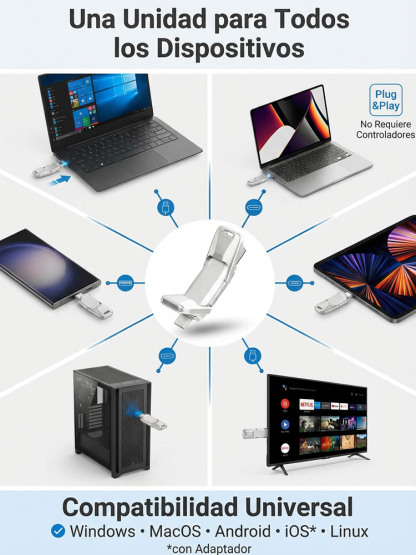 Unidad flash SSD de doble interfaz compatible con teléfonos y computadoras🔌 Compatible con móvil y PC – Tipo C y USB-A, enchufar y usar⚡ Velocidad SSD – transfiere películas en segundos