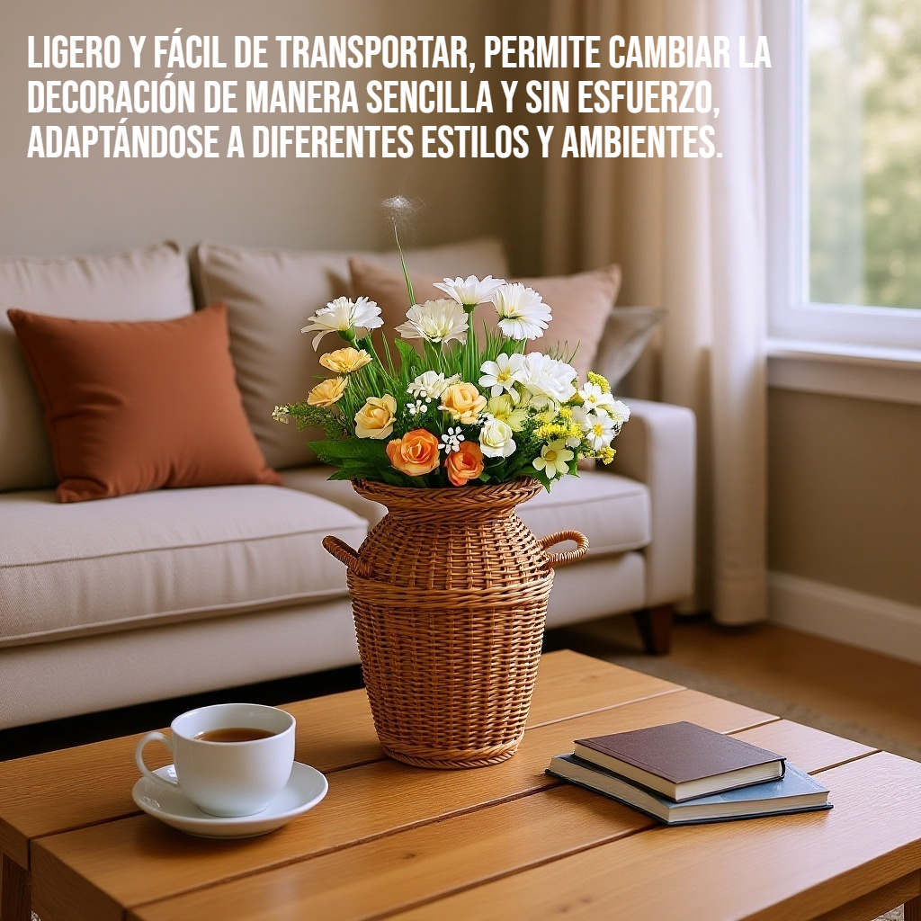 Jarrón de ratán retro decorativo para sala de estar