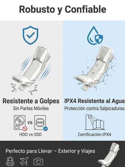 Unidad flash SSD de doble interfaz compatible con teléfonos y computadoras🔌 Compatible con móvil y PC – Tipo C y USB-A, enchufar y usar⚡ Velocidad SSD – transfiere películas en segundos