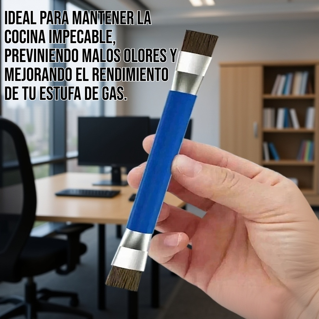 Cepillo de limpieza para estufa de gas de cocina en uso