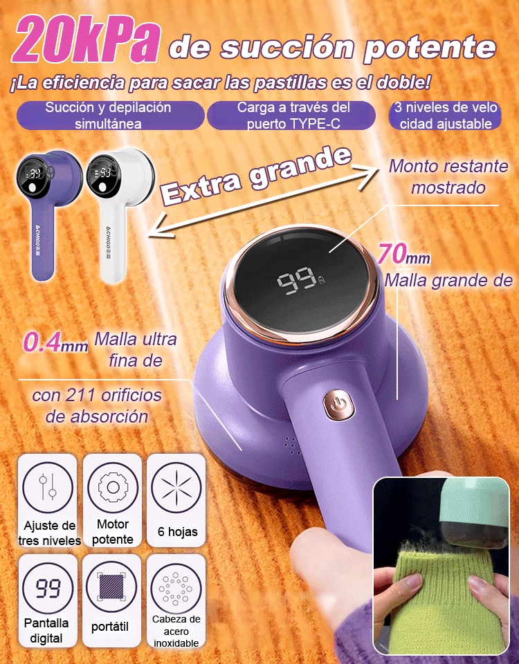 【Poder de succión comparable al de una aspiradora】Quitapelusas para ropa