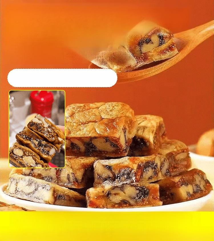 Pastelito de higo, sésamo negro y nueces. Sin freír, sin aditivos, alto contenido nutricional y fibr.Cuanto más se mastica, más fragante resulta; saludable y no demasiado dulce