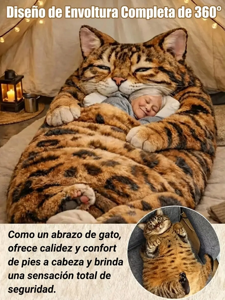 Saco de dormir de felpa para adultos con diseño de gato
