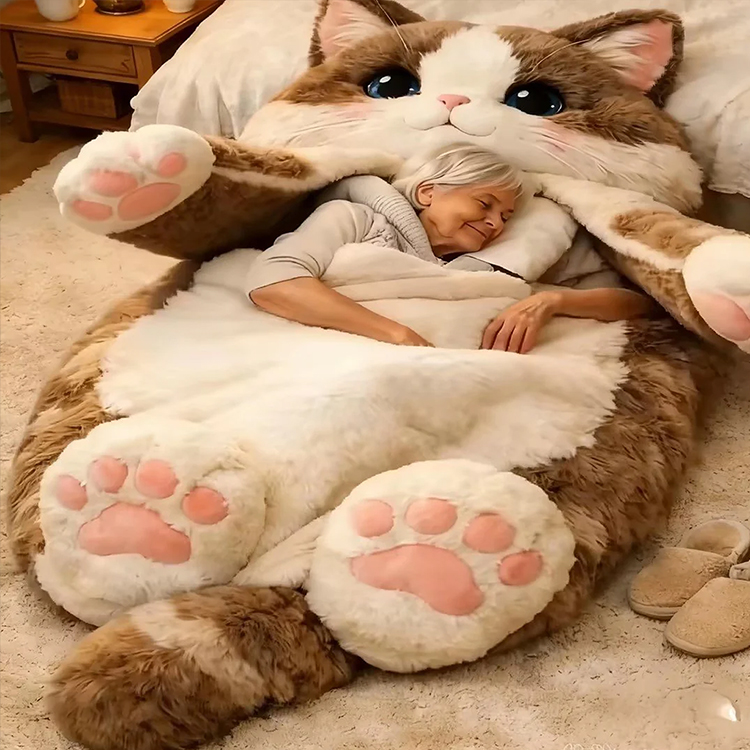 Saco de dormir de felpa para adultos con diseño de gato