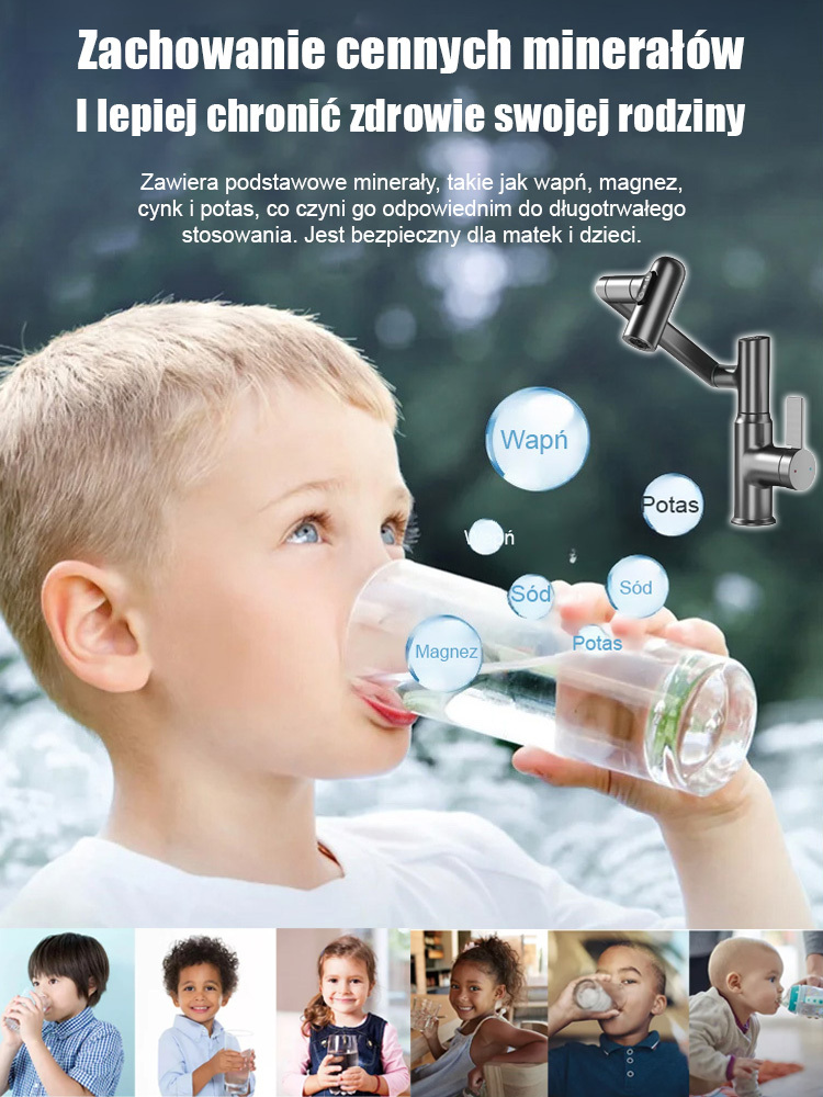 Kran robotyczny z obrotowym ramieniem 1080°. Swobodnie obracany strumień wody ułatwia mycie.