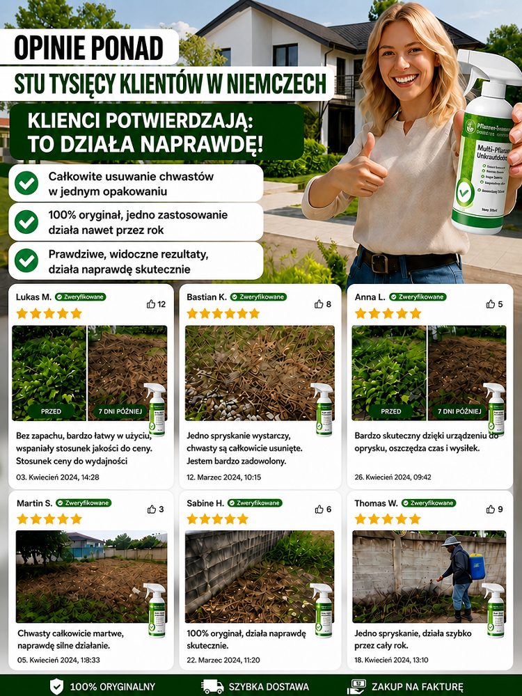 Nie musisz już schylać się– chwasty giną w 24 h wraz z korzeniami.