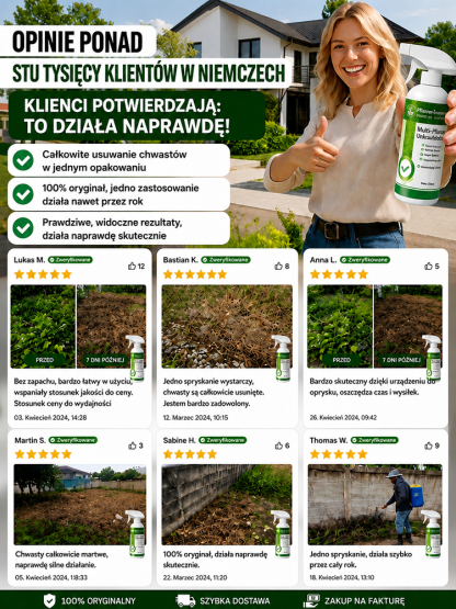 Nie musisz już schylać się– chwasty giną w 24 h wraz z korzeniami.