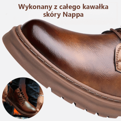 Przód z pełnej skóry bydlęcej. Cholewka ze 100% skóry bydlęcej – miękka i oddychająca. Modne, proste, swobodne i uniwersalne.