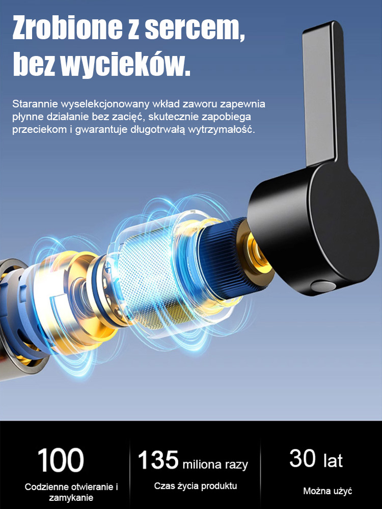 Kran robotyczny z obrotowym ramieniem 1080°. Swobodnie obracany strumień wody ułatwia mycie.