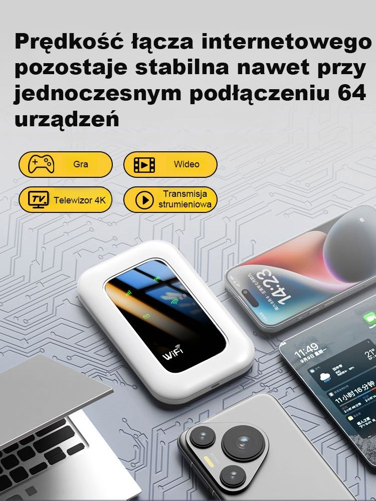 Dożywotnie bezpłatne przenośne WiFi. Szybka sieć, płynna i bez opóźnień，Pobierz 1 film HD w 1 minutę 