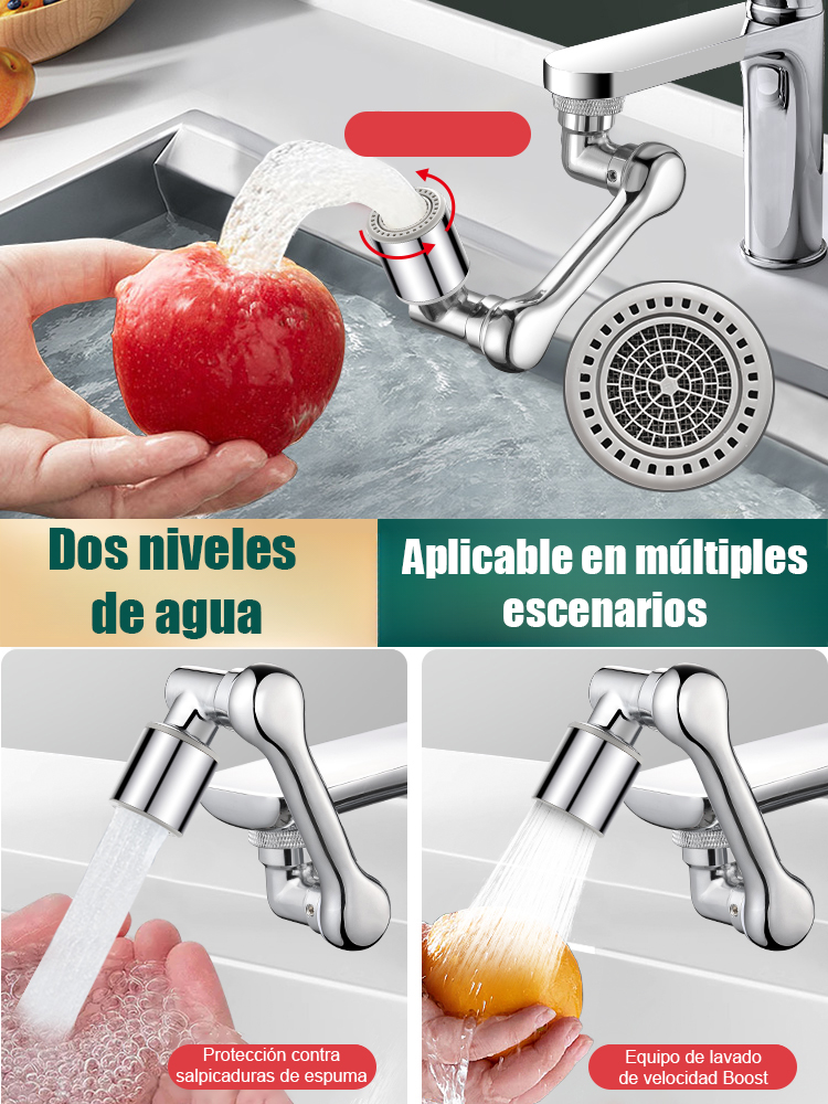 【Grifo multifuncional con brazo mecánico extensible y giratorio】Antisalpicaduras