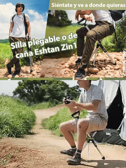Bastón-Taburete Plegable 2 en 1 de Aleación de Aluminio Súper Resistente (150 kg) - Estructura Triangular Portátil para Senderismo y Pesca - Oferta de Liquidación 80% OFF