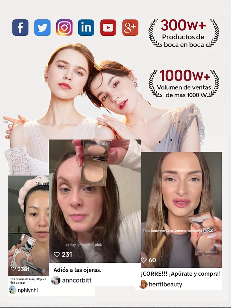 Ojeras invisibles en 1 seg ✨Brocha profesional DE REGALO 🎁Set de corrector de ojeras con color (con brocha de regalo)🌟Ilumina tu mirada al instante🛍️¡Ahorra más con el pack de 3!