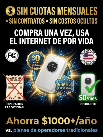 Router Satelital Portátil 500 Mbps (WiFi 6+ con Chip IA) – Internet Ilimitado de por Vida Sin Mensualidades (Liquidación Flash para México)