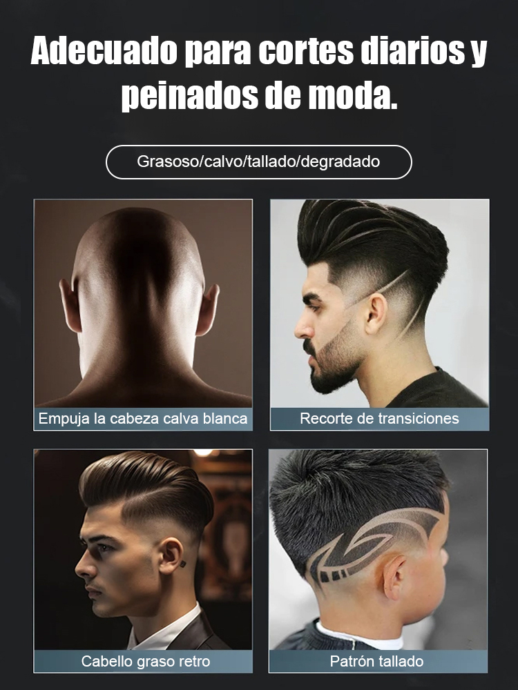 🇪🇺 Certificación de seguridad UE – motor estable, uso seguro⚙️ Cuchillas de acero sin separación – para cortes fade, rapado y detalle – fácil incluso para principiantes🔇 Potente, sin enganches, bajo ruido y vibración, carga rápida USB