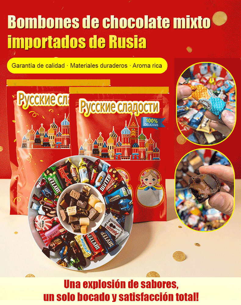 Dulces rusos importados ✈️¡3 piezas por solo $1190! 🔥Mezcla de caramelos de chocolate importados de Rusia✨¡Explosión de sabores dulces!