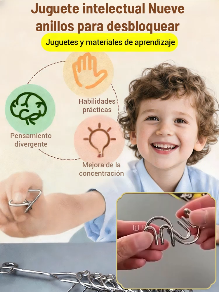 Juguete educativo de anillos conectados, desafío de ingenio.🧩"Metal Maze": Una experiencia de doble jogging para tus dedos y tu cerebro