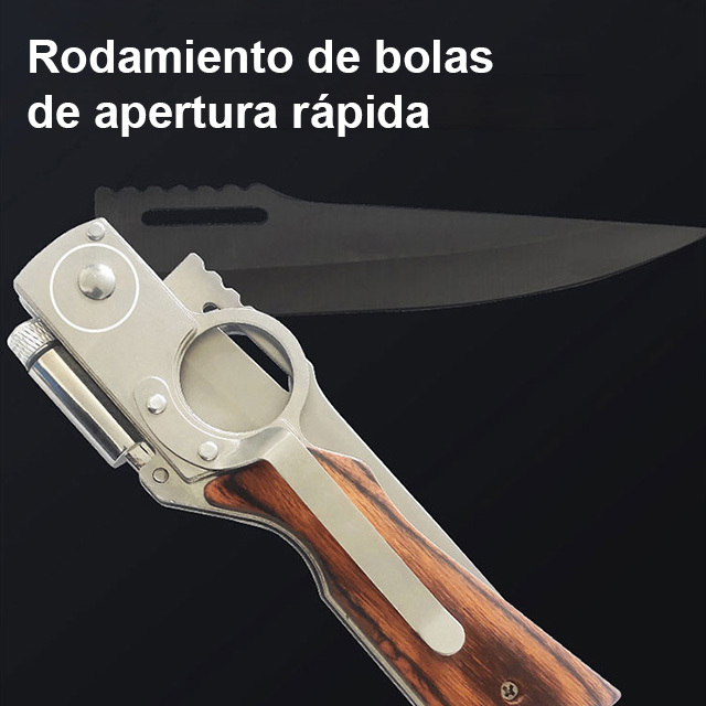 Regalo ideal para amantes del outdoor y coleccionistas.🎁Herramienta multifuncional plegable con mango de madera para defensa personal💡Todo en uno: Navaja, destornillador y luz LED.