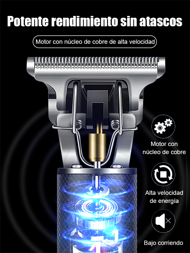 🇪🇺 Certificación de seguridad UE – motor estable, uso seguro⚙️ Cuchillas de acero sin separación – para cortes fade, rapado y detalle – fácil incluso para principiantes🔇 Potente, sin enganches, bajo ruido y vibración, carga rápida USB