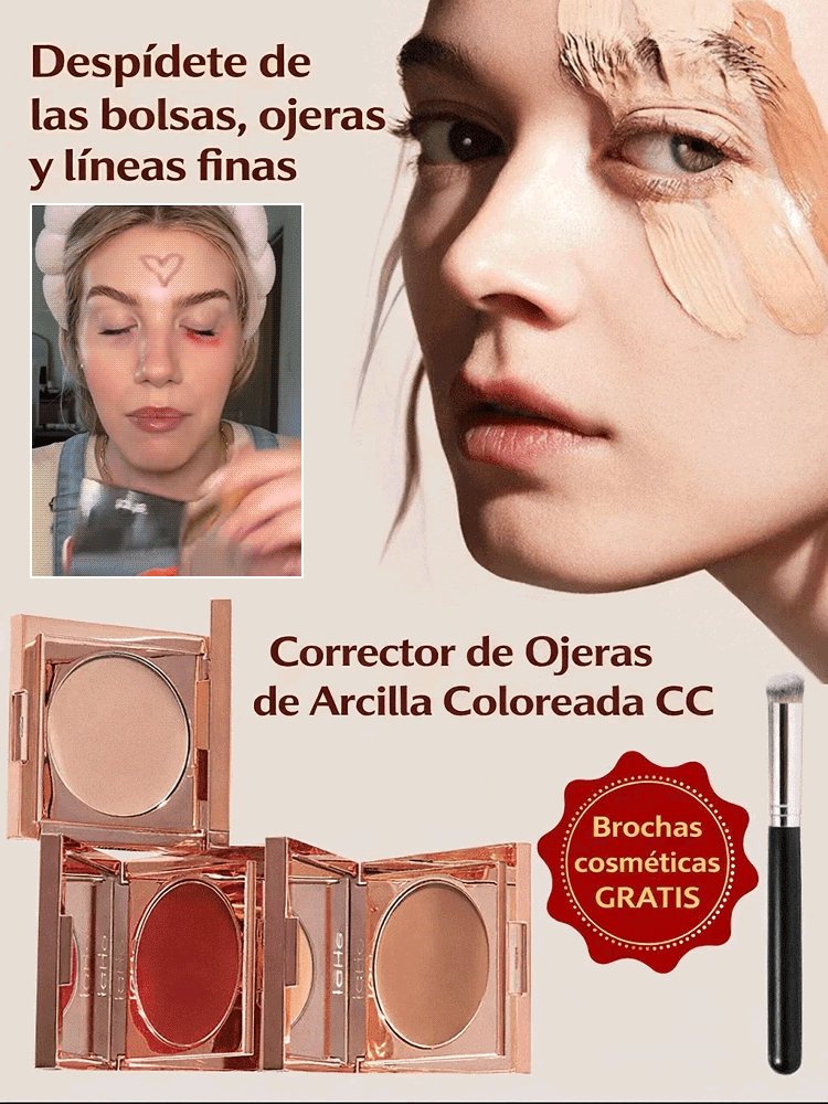 Ojeras invisibles en 1 seg ✨Brocha profesional DE REGALO 🎁Set de corrector de ojeras con color (con brocha de regalo)🌟Ilumina tu mirada al instante🛍️¡Ahorra más con el pack de 3!