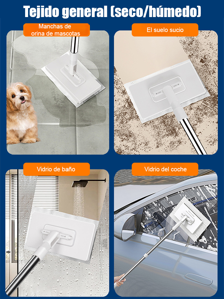 Reutiliza toallas, ahorra y limpia ♻️Limpia cada rincón sin esfuerzo ✨【Automatic Clamp 2.0】Mopa que no ensucia las manos🧤Protege tus manos, limpieza fácil