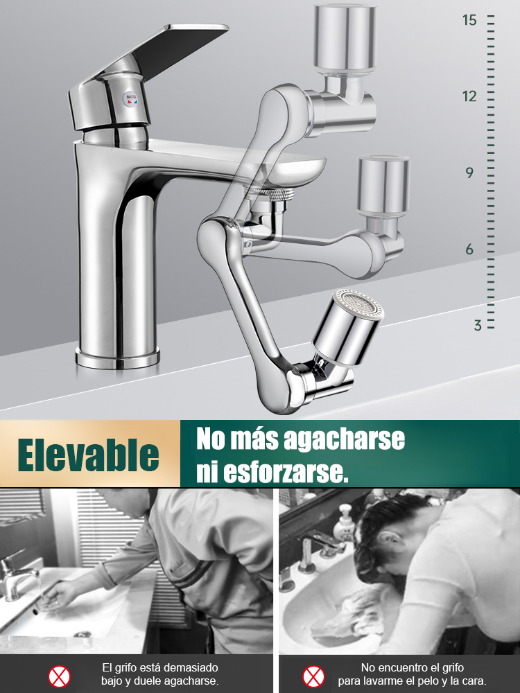 【Grifo multifuncional con brazo mecánico extensible y giratorio】Antisalpicaduras