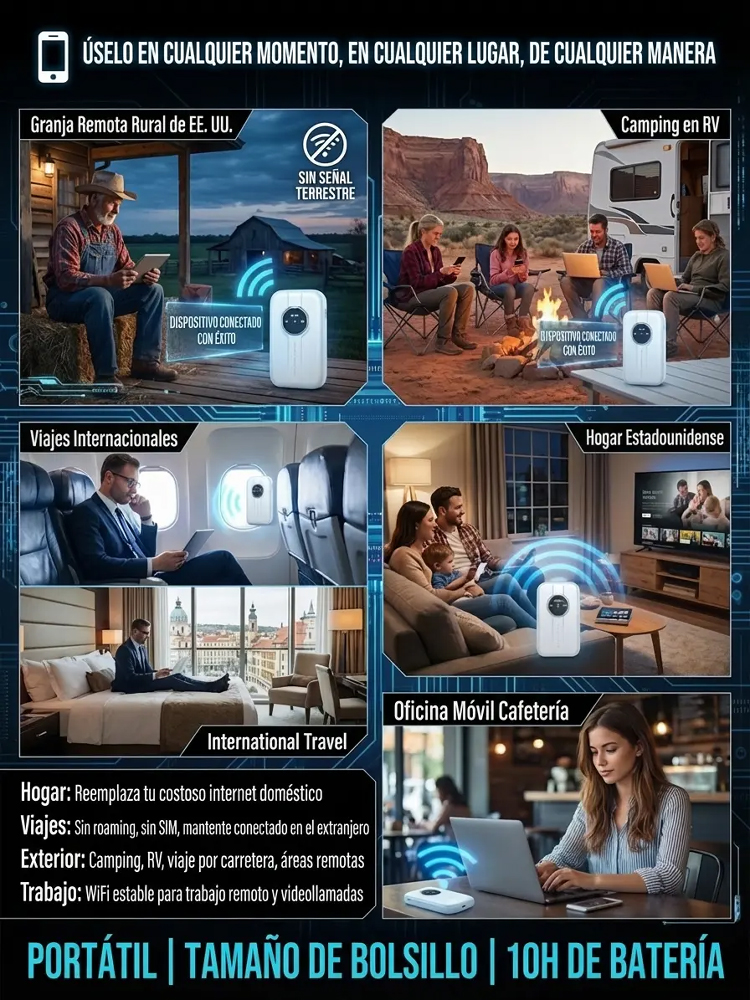 Router Satelital Portátil 500 Mbps (WiFi 6+ con Chip IA) – Internet Ilimitado de por Vida Sin Mensualidades (Liquidación Flash para México)