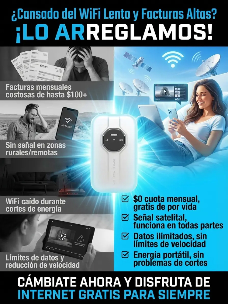Router Satelital Portátil 500 Mbps (WiFi 6+ con Chip IA) – Internet Ilimitado de por Vida Sin Mensualidades (Liquidación Flash para México)