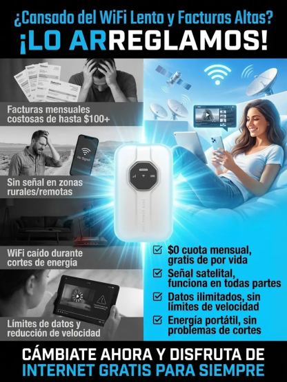 Router Satelital Portátil 500 Mbps (WiFi 6+ con Chip IA) – Internet Ilimitado de por Vida Sin Mensualidades (Liquidación Flash para México)