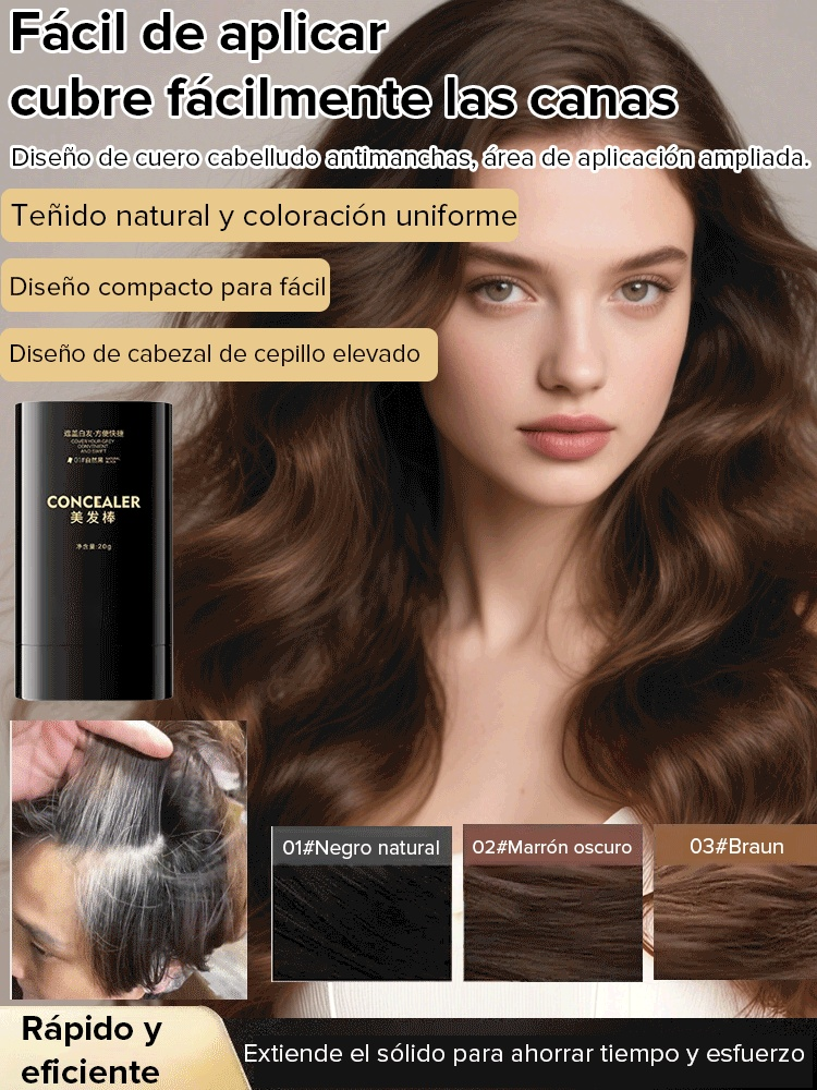 Tinte en barra resistente al agua y al sudor para cubrir canas⏱️Cubre tus nuevas canas en 10 segundos sin ensuciarte las manos