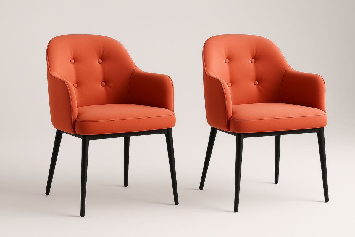 Set di 2 sedie in tessuto arancione con gambe in metallo nero