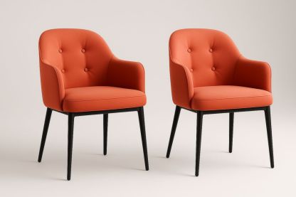 Set di 2 sedie in tessuto arancione con gambe in metallo nero