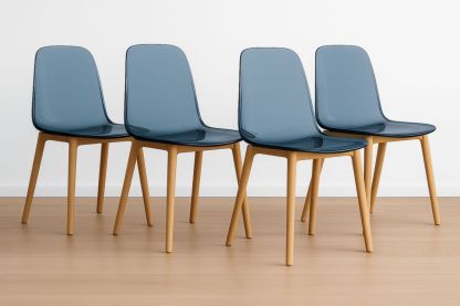 Set di 4 Sedie da Pranzo con Seduta in Polipropilene Blu e Gambe in Legno