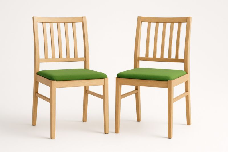 Sedie in Legno Massello con Seduta in Tessuto Verde, Set da 2