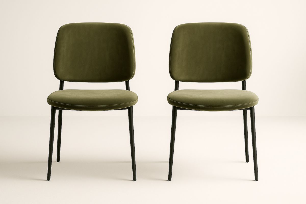 Set 2 Sedie in Velluto Verde con Struttura di Metallo