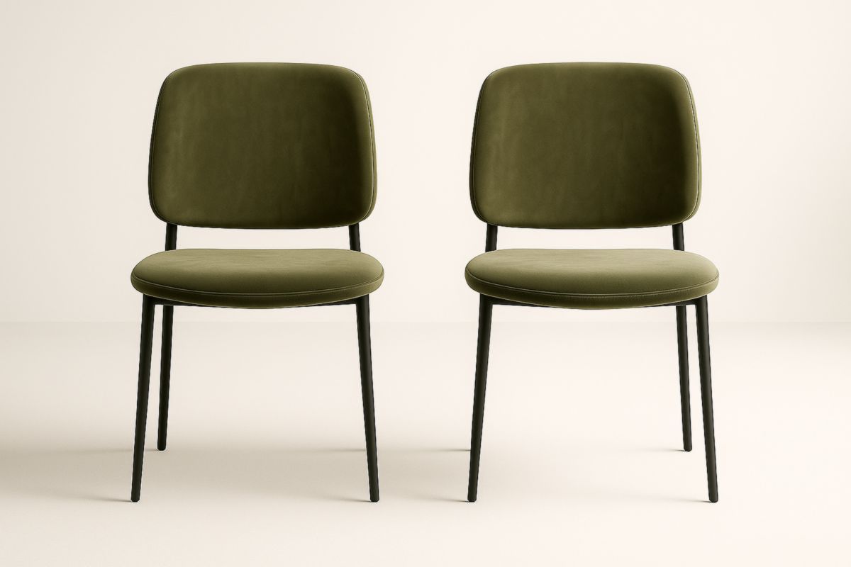 Set 2 Sedie in Velluto Verde con Struttura di Metallo