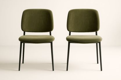 Set 2 Sedie in Velluto Verde con Struttura di Metallo