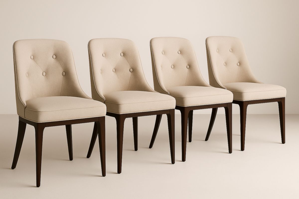 Set di 4 sedie in tessuto beige e legno