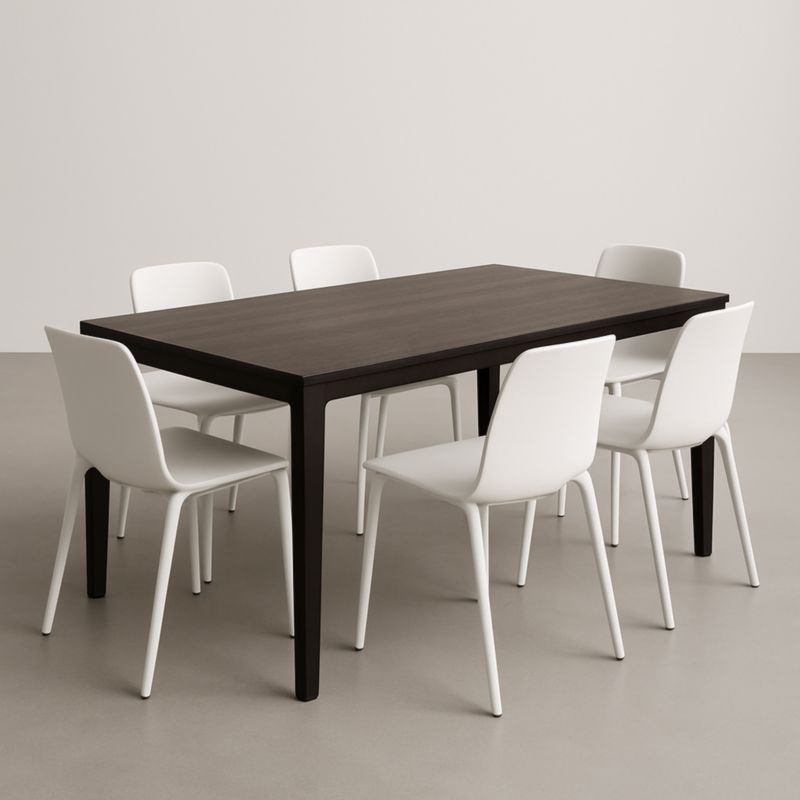 Set Tavolo Rettangolare in Legno e 6 Sedie in Plastica Bianca