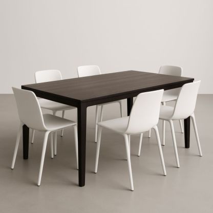 Set Tavolo Rettangolare in Legno e 6 Sedie in Plastica Bianca