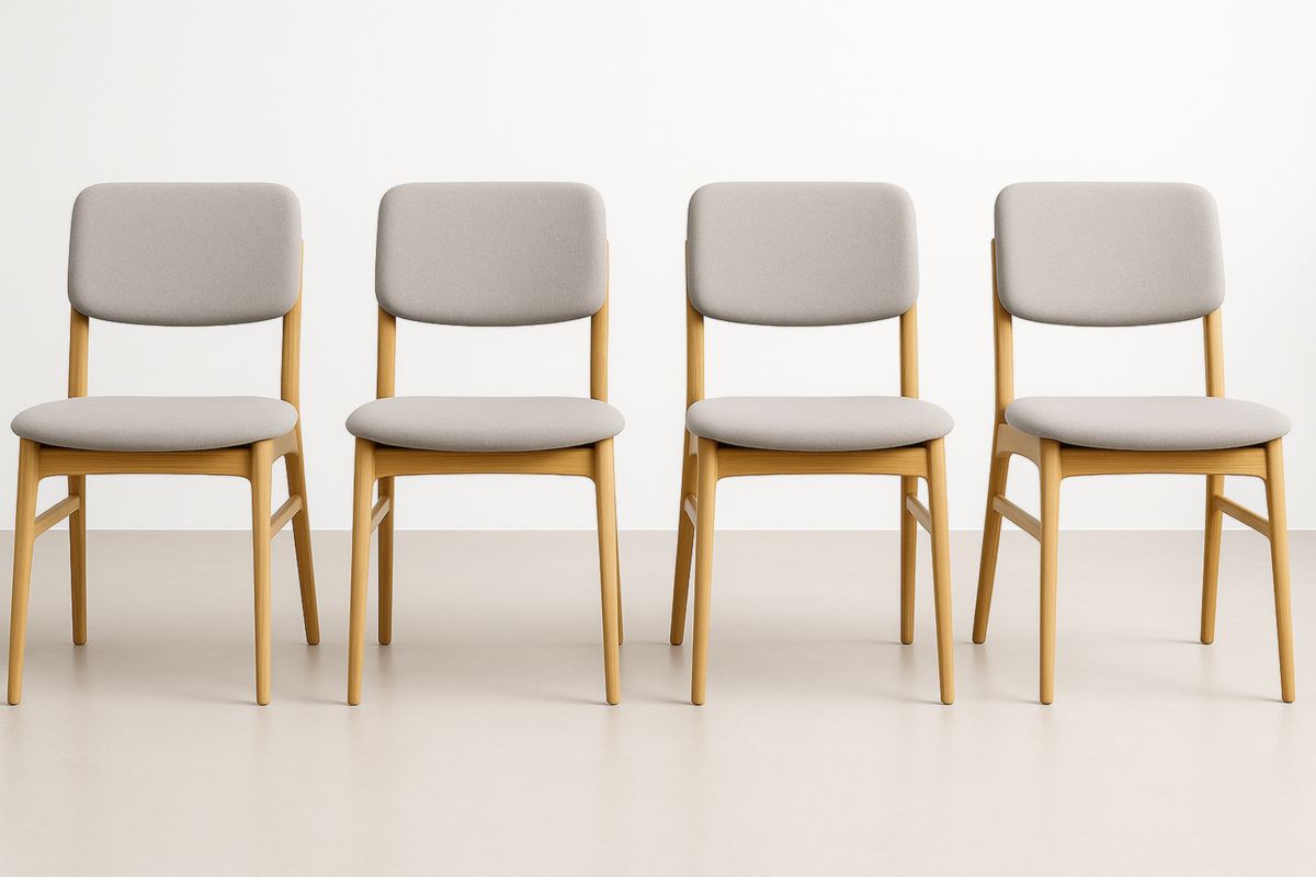 Set 4 Sedie in Legno con Rivestimento in Tessuto Beige