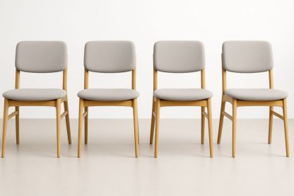 Set 4 Sedie in Legno con Rivestimento in Tessuto Beige