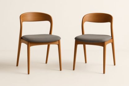 Set di 2 sedie in legno massello con seduta grigia