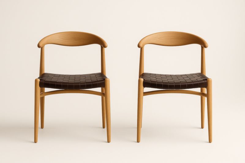 Set di 2 sedie in legno massello con seduta intrecciata