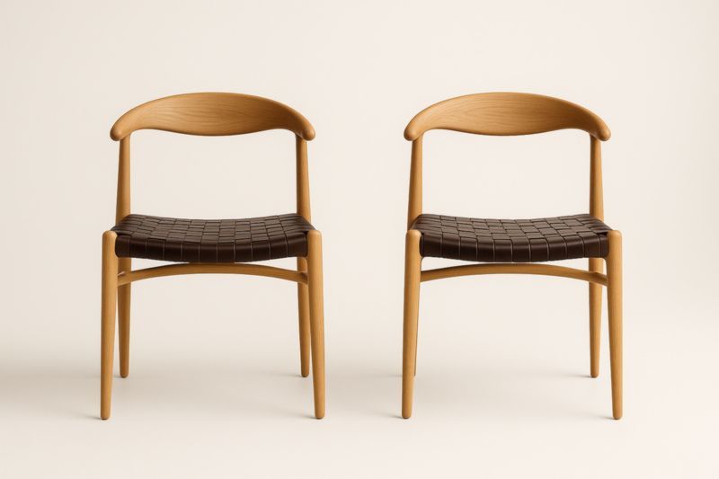 Set di 2 sedie in legno massello con seduta intrecciata