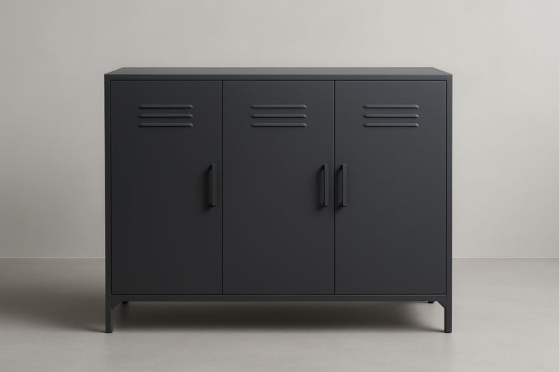 Armadio archivio in metallo nero a tre ante, 120 x 40 x 90 cm