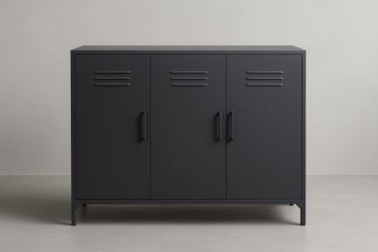 Armadio archivio in metallo nero a tre ante, 120 x 40 x 90 cm