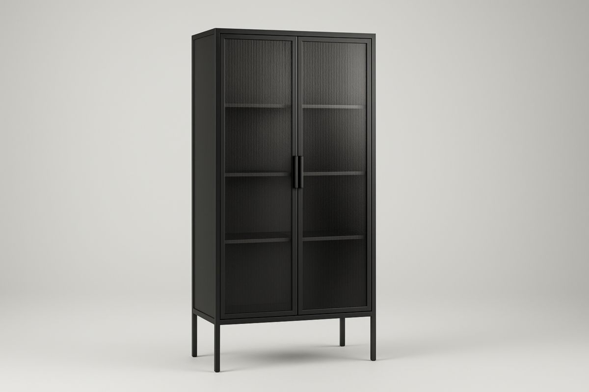 Armadio in acciaio nero con ante in vetro temperato 185x80x40 cm